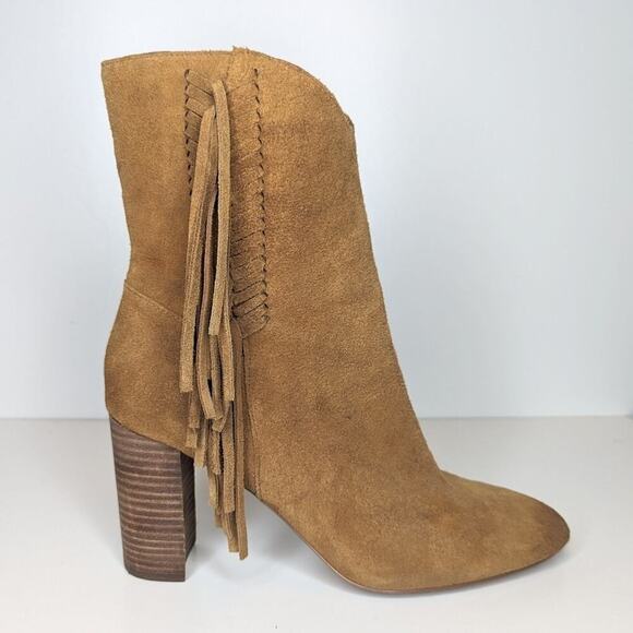 Charles by Charles David brown tan suede fringe boots side zip calf size 10 - Picture 1 of 8